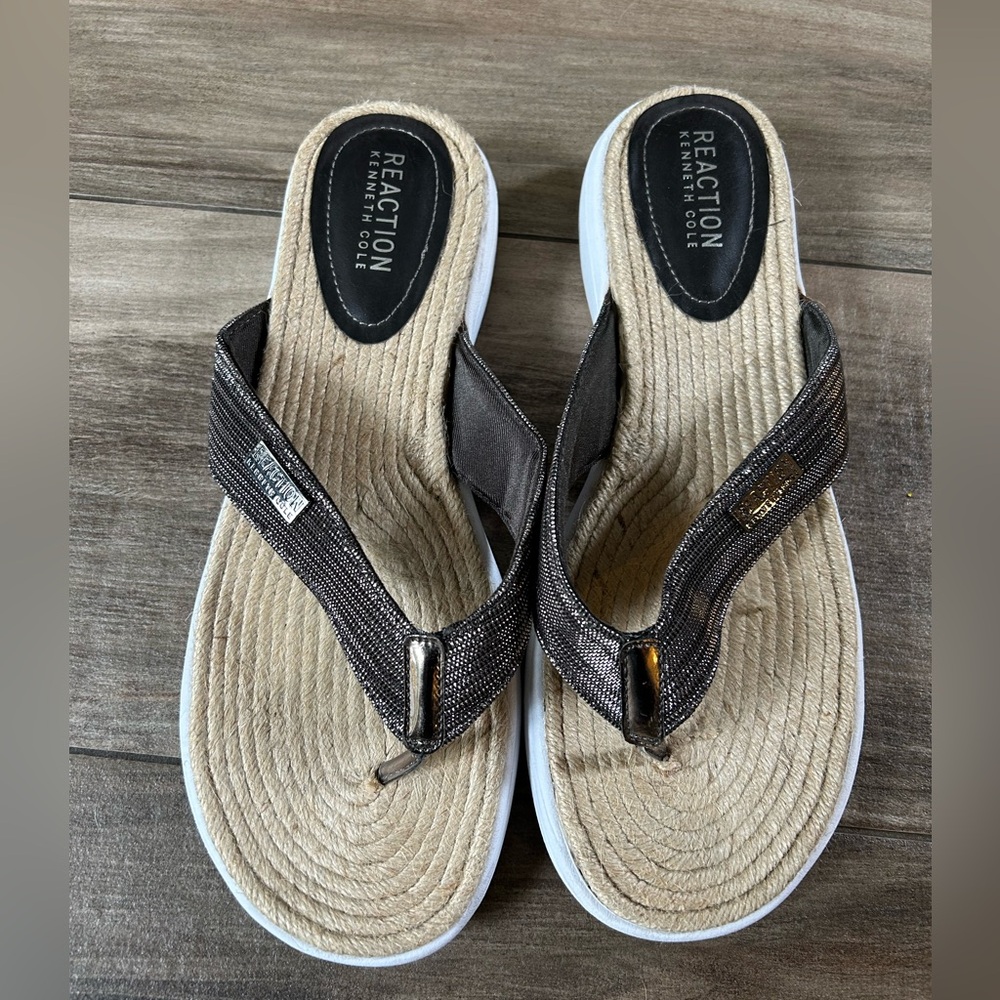 Kenneth Cole Reaction Raffia Metallic Flip Flops - Practically New